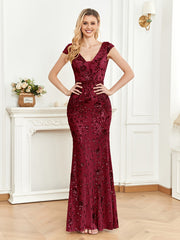 Sequined Cap Sleeve Dress for Party & Banquet