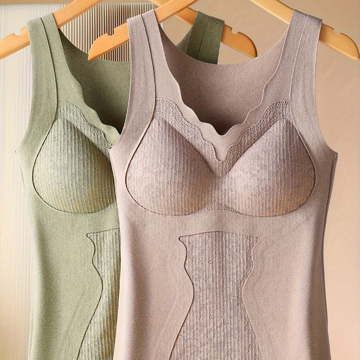Contrast Lace Thermal Underwear V Neck Sleeveless Top