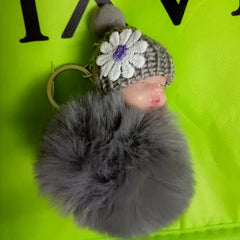 PomPom Sleeping Baby Doll Car Key Chain Cute Bag Pendant Key Holder