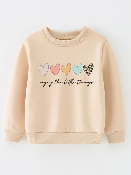 Baby Girls Heart Graphic Pullover Round Neck Sweatshirt
