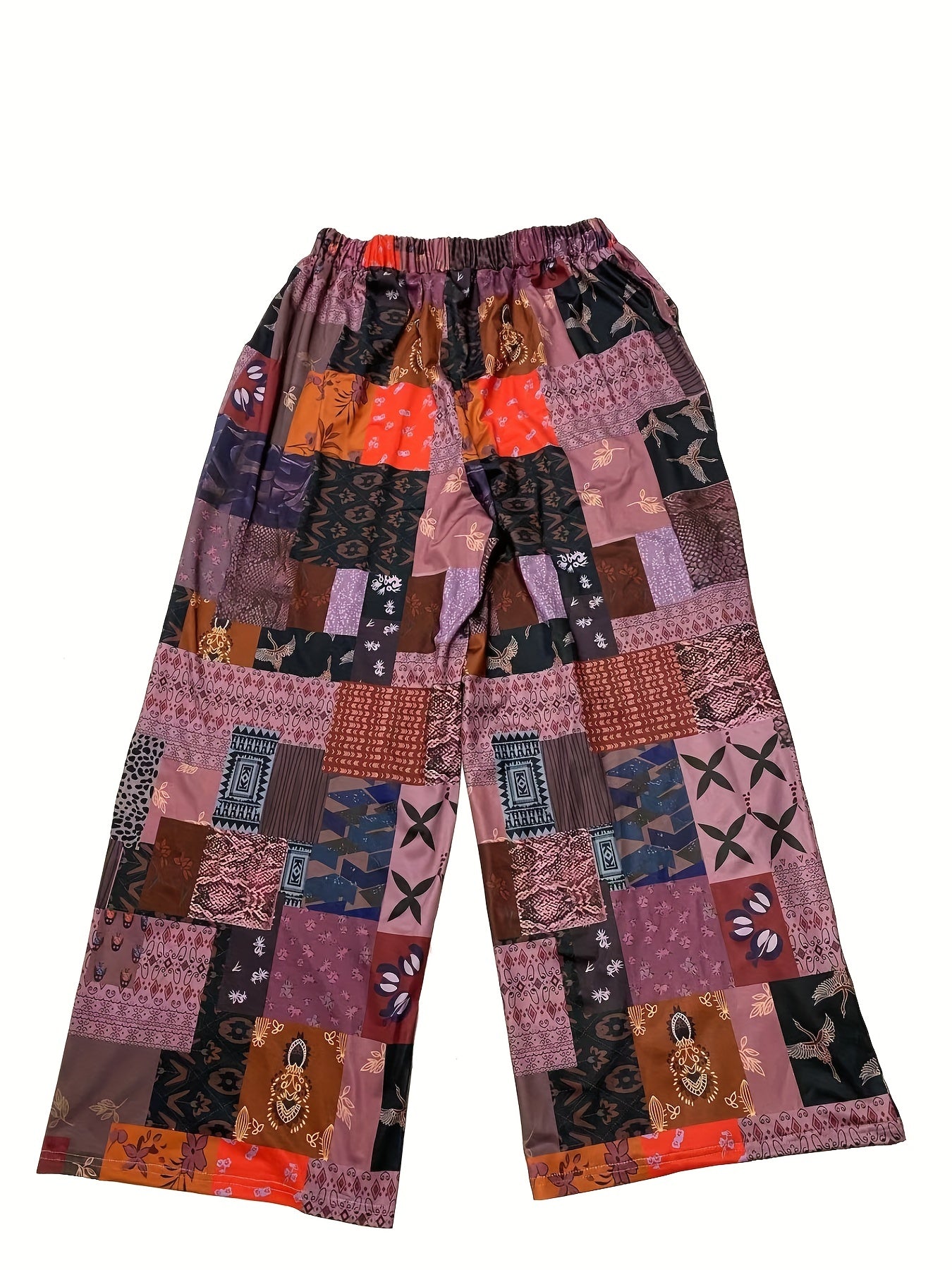 Colorblock Print Wide Leg Pants