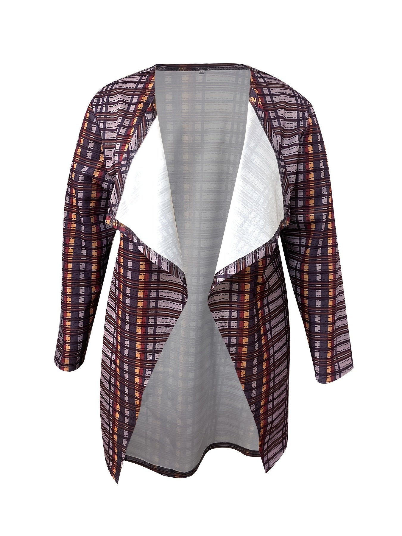  Plaid Print Long Sleeve Open Front Cardigan