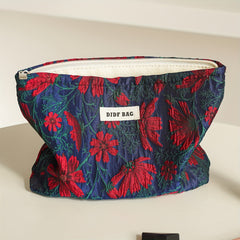 Retro Canvas Toiletry Bags Red Flower Portable Make Up Bags