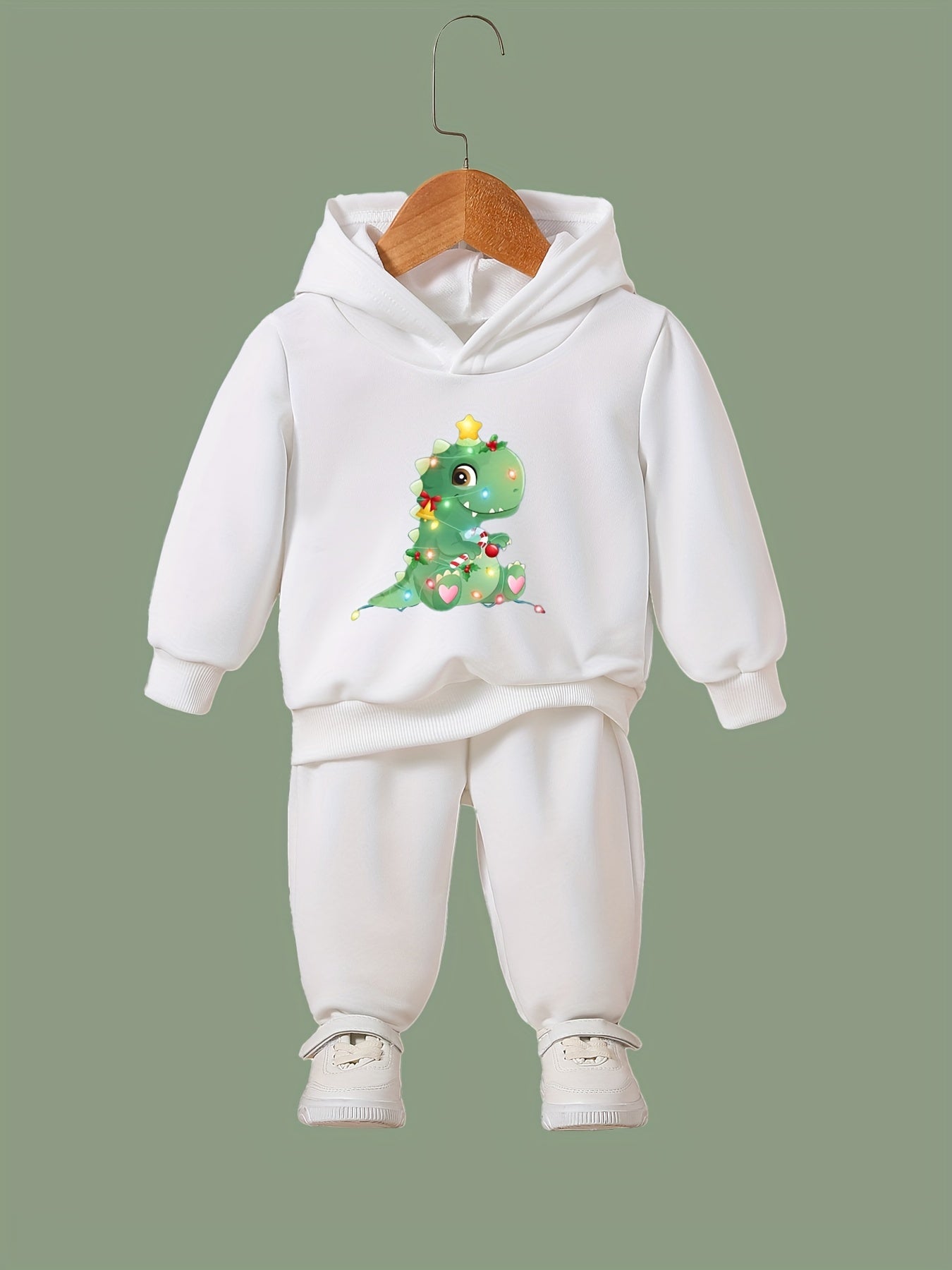 Girls Christmas Dinosaur Hooded Sweatshirt Top Sweatpants Set