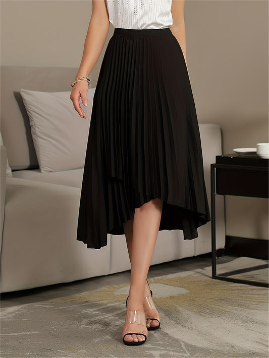 Pleated A Line Skirt Asymmetrical High Waist Women's Clothing