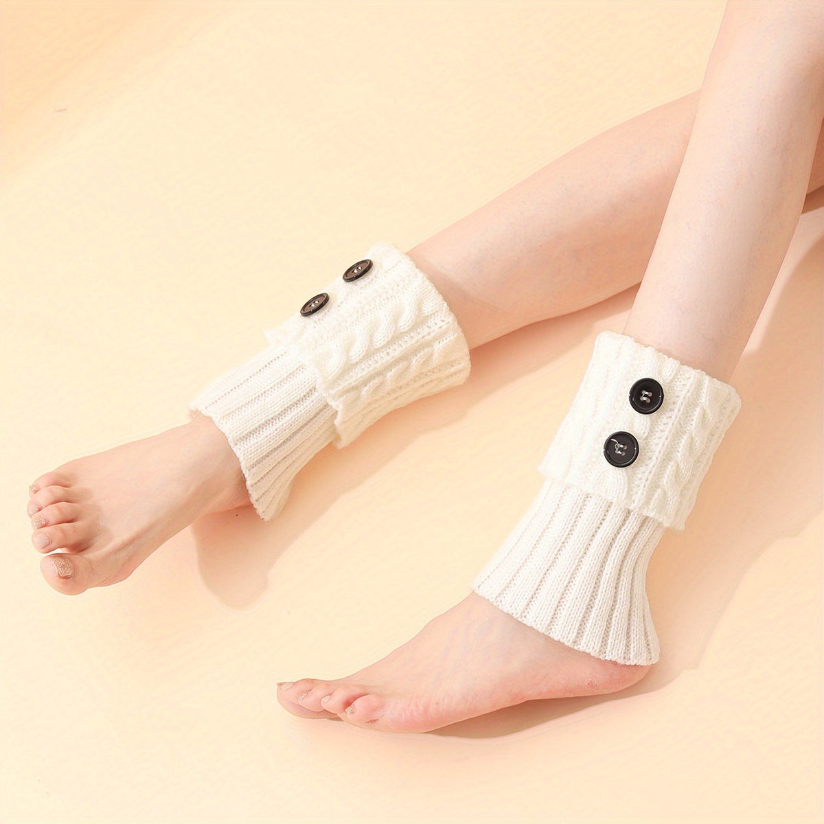 Rib Knit Leg Warmers with Buttons Boot Cuffs