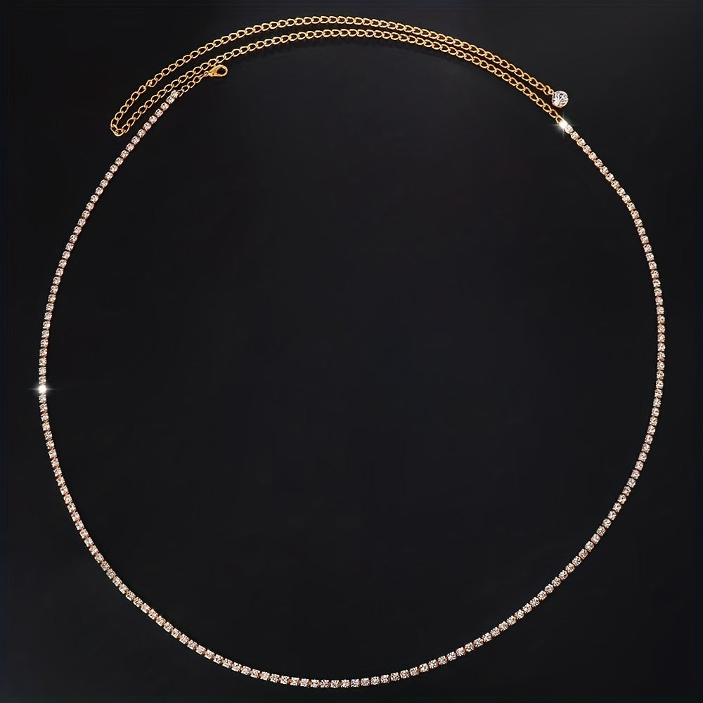 Rhinestone Thin Waist Chain Sparkly Metal Belly Chain Dress Girdle Y2K