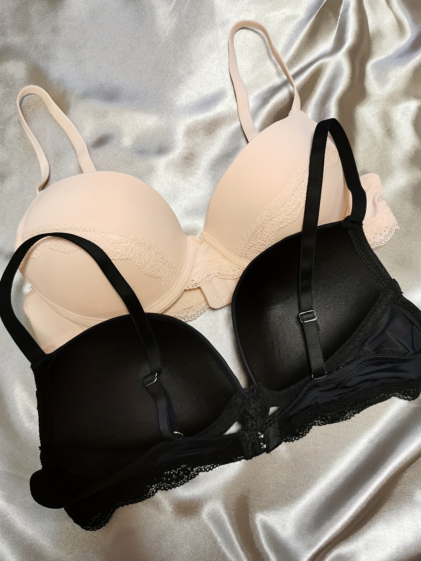 2pcs Lace Push Up Bras Comfy & Scallop Trim Intimates Bra Women's Lingerie
