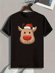 Christmas Deer Print Men's Graphic T-shirt Casual Comfy Tees