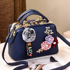 3D Floral Decor Handbag Faux Leather Crossbody Bag Women's Top Handle Purse