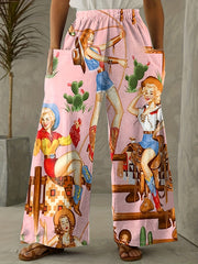 Women's Plus Cowgirl Print Wide Leg Trousers