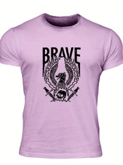 Men's Brave Eagle & Skull Print T shirt Casual Tee