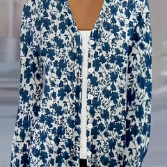  Floral Print Button Up V Neck Blouse