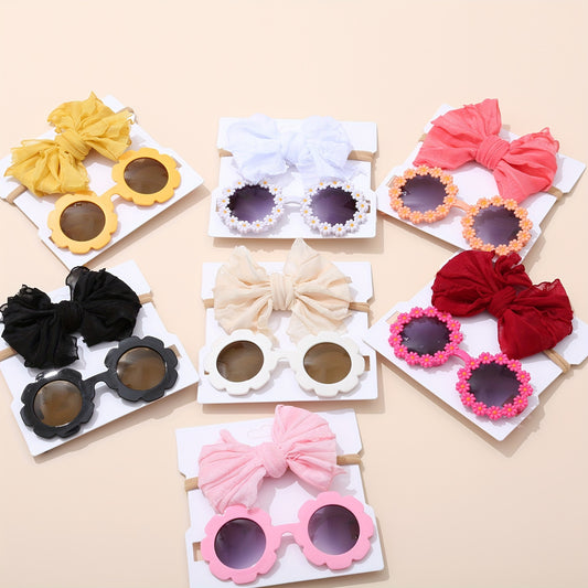 2pcs Kids Sunglasses & Lace Bow Headband Set for Outdoor Travel
