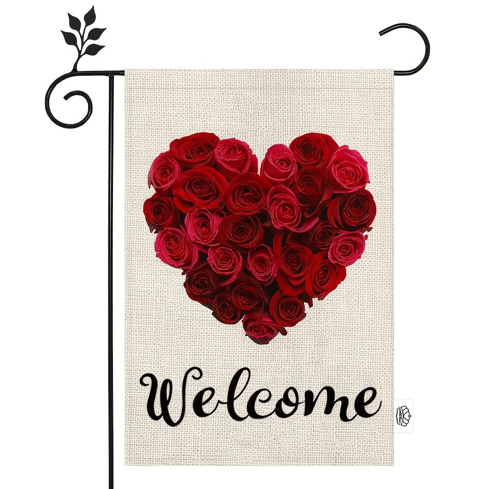 Valentine Rose Heart Double Sided Garden Flag Welcome Decor