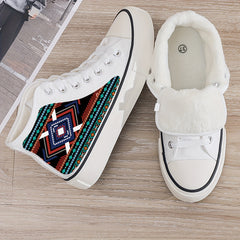 Ethnic Print Plush Lined Chunky Canvas Sneakers