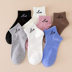 7 Pairs Letter Print Short Socks Women's Stockings