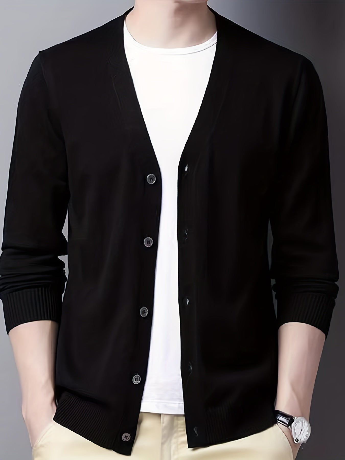 Men's V-Neck Casual Cardigan Sweater for Spring Autumn