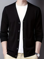 Men's V-Neck Casual Cardigan Sweater for Spring Autumn