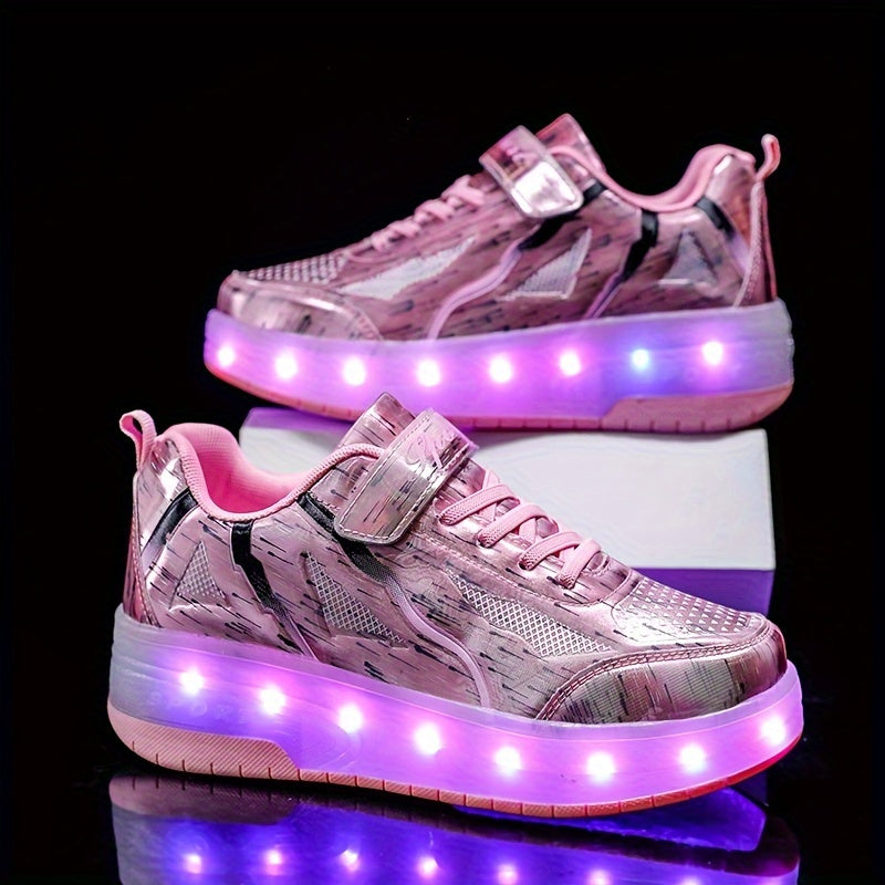 Girl's LED Roller Shoes Light Up with Hook and Loop Fastener