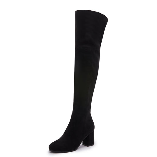 Chunky Heel Thigh High Boots Solid Round Toe Comfortable & Stylish Shoes