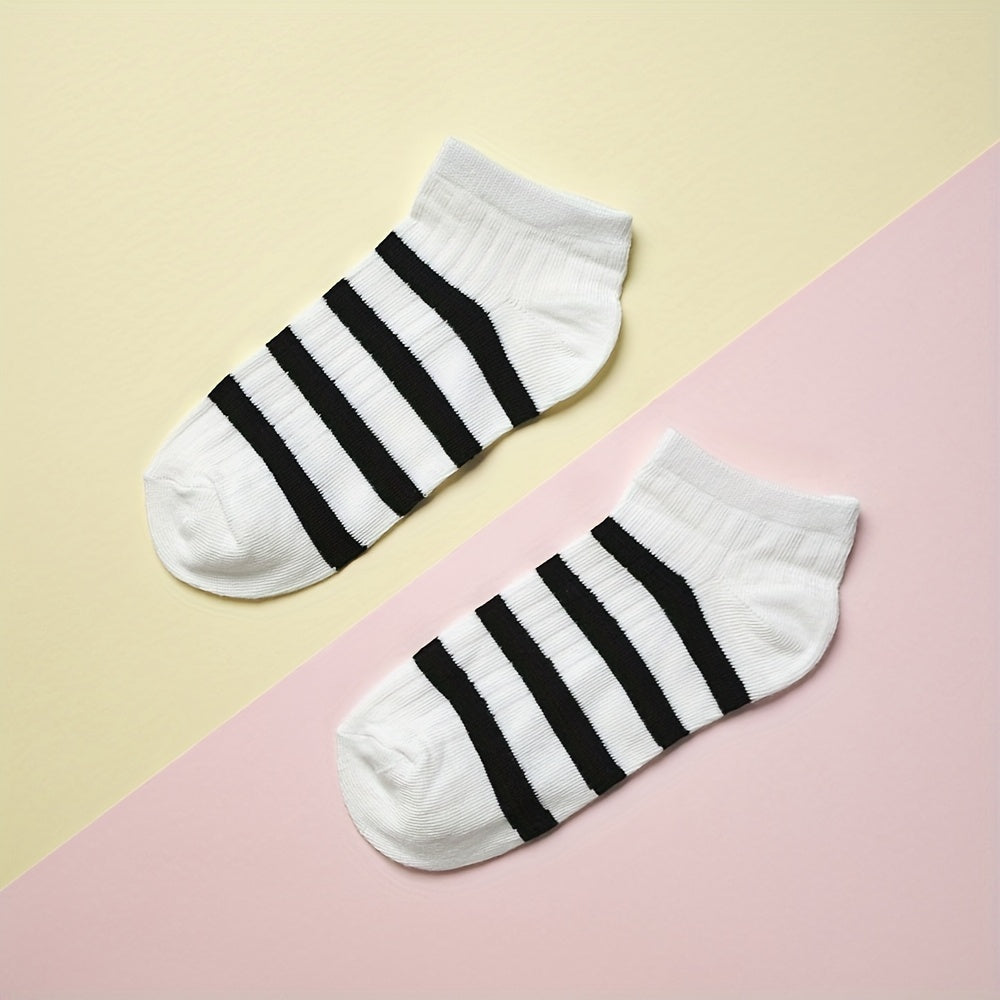 5 Pairs Striped Ankle Socks Soft & Lightweight Women's Stockings