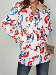  Plum Flower & Fan Print Loose Fit Blazer
