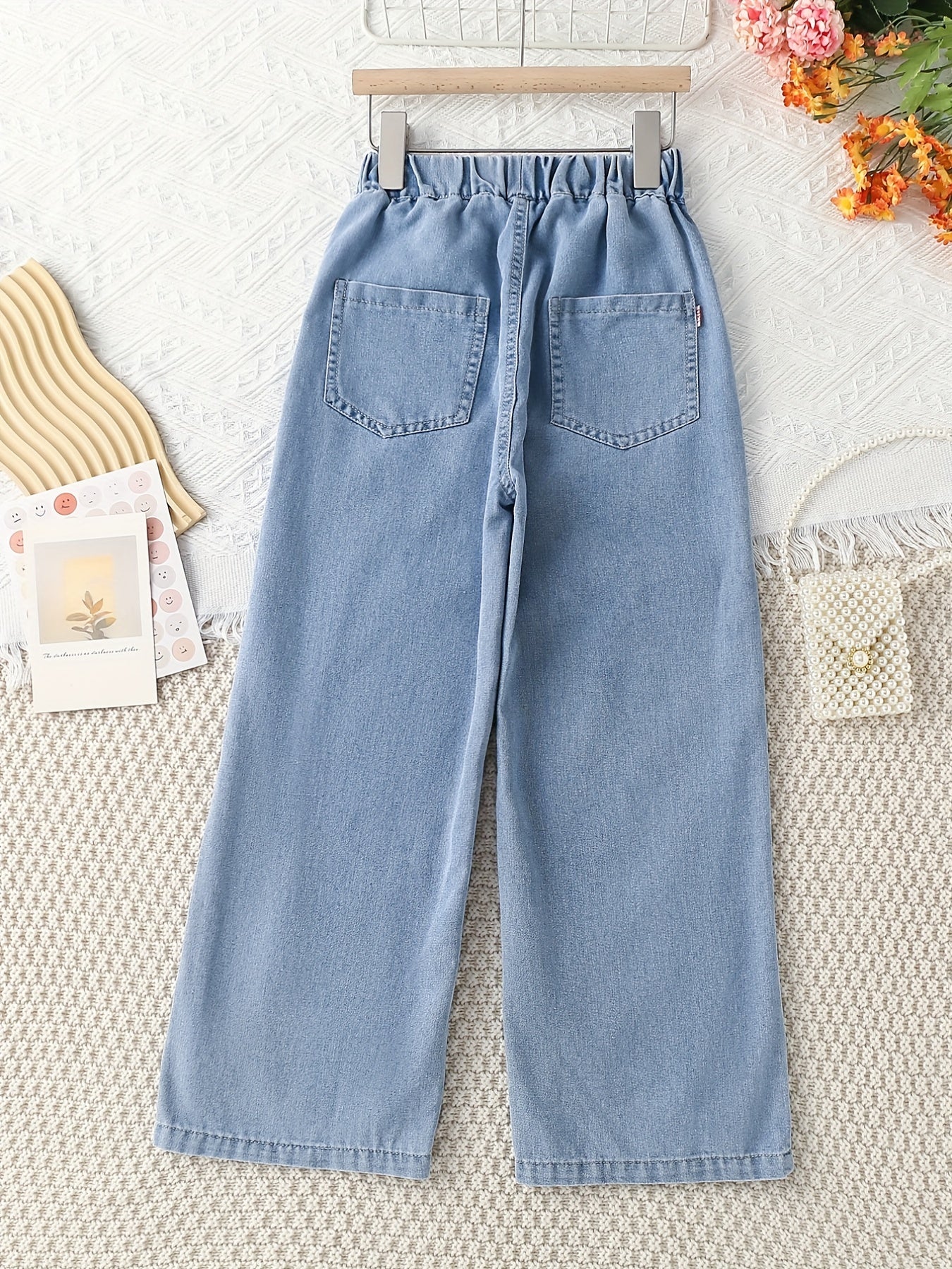 Girls Wide Leg Denim Pants with Pockets