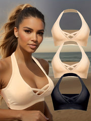 3pcs Wireless Halter Sports Bras Comfy & Breathable Push Up Bra