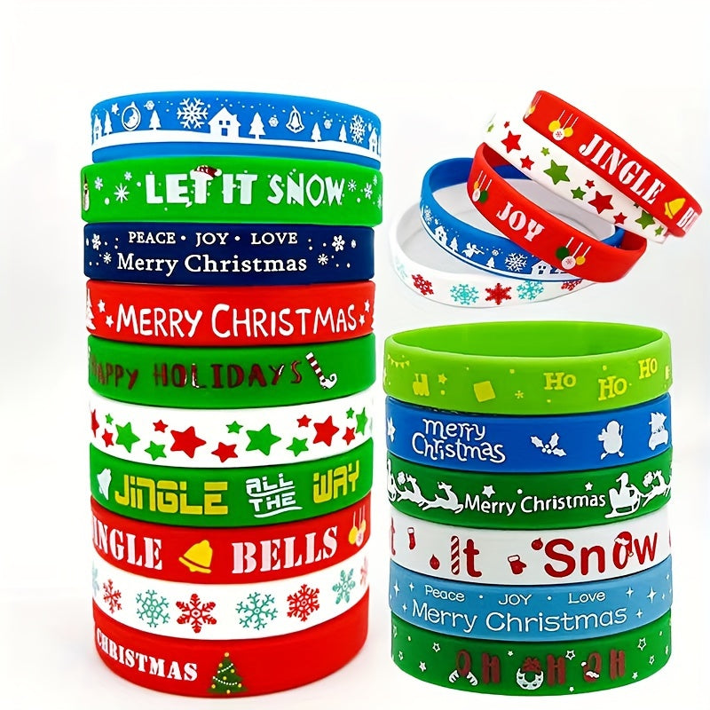 Christmas Silicone Wristbands Pack Bracelets Holiday Party Favors Bulk