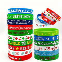 Christmas Silicone Wristbands Pack Bracelets Holiday Party Favors Bulk