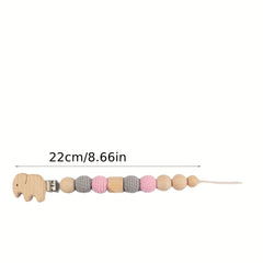 Baby Pacifier Chain Elephant Wooden Pacifier Clip Geometric Crochet Beads