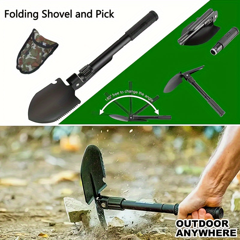 4-In-1 Stainless Steel Folding Survival Shovel for Camping Hiking