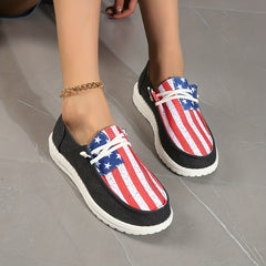 Women's Flag Pattern Patriotic Flat Shoes Lace Up Slip On Boat Shoes