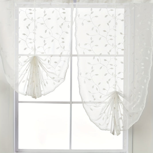 2pcs Embroidery Tulle Sheer Curtain Short Windows Kitchen Valances