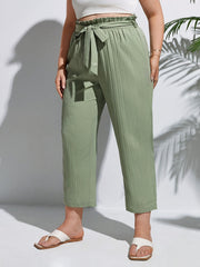  Ribbed High Rise Paperbag Waist Pants With Belt