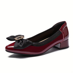 Women's Bowknot Low Heels Patent Leather Pointed Toe Shoes