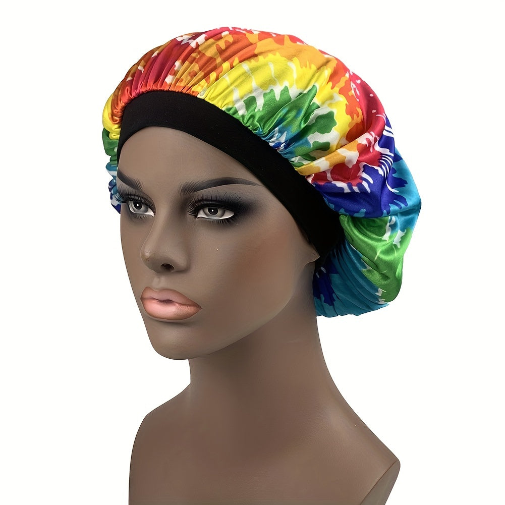 Tie Dye Satin Bonnet Curly Hair Large Silk Cap