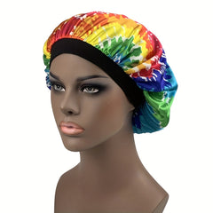 Tie Dye Satin Bonnet Curly Hair Large Silk Cap