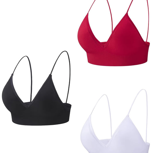 3 Pcs Thin Strap Sports Bras Breathable Padded Bra Women's Lingerie & Underwear
