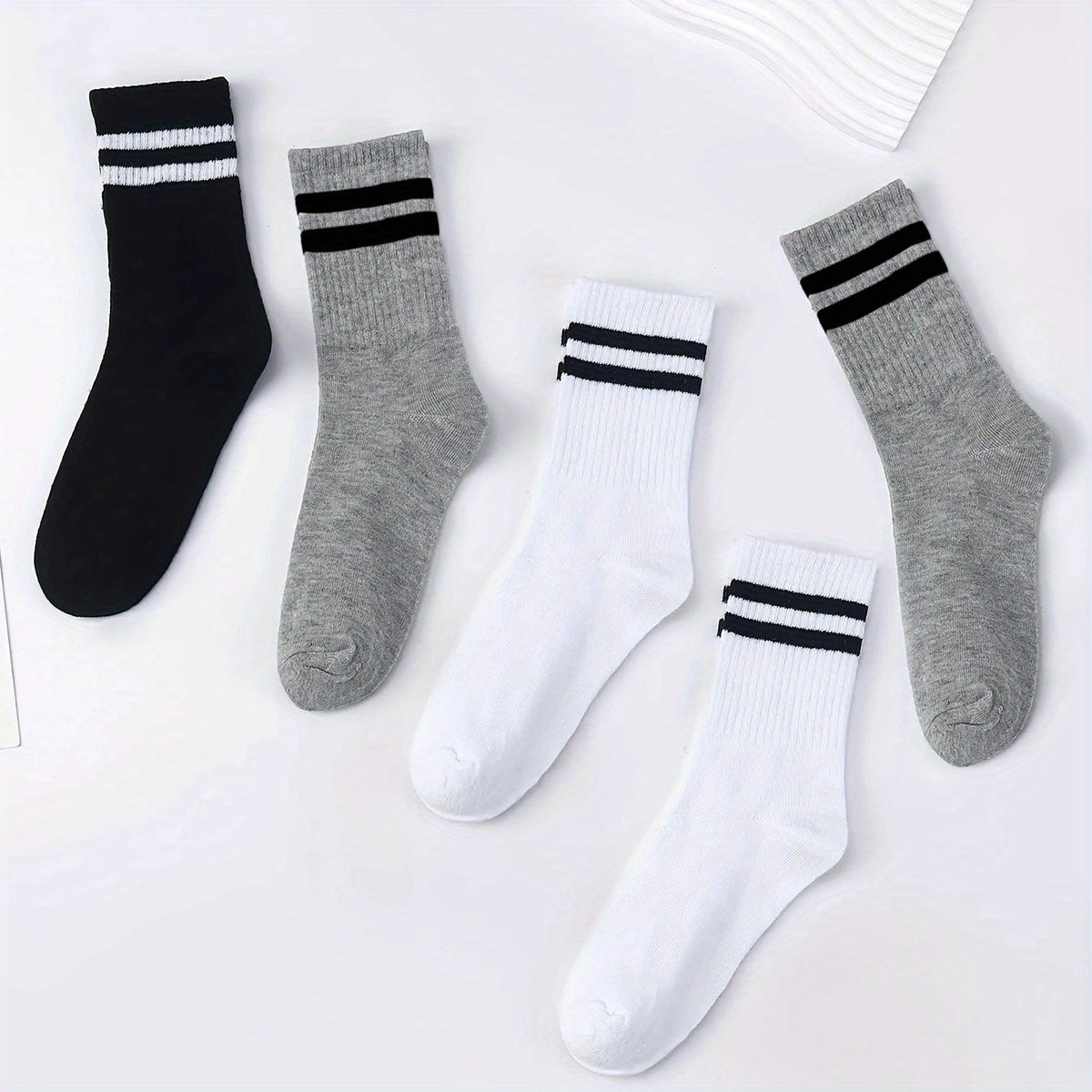 5 Pairs Striped Mid Tube Socks for Men All Seasons