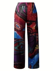  Geometric Print Wide Leg Pants Women's Casual Non Stretch Pants
