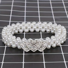Heart Buckle Pearl Belt Rhinestone Decor Waistband Dress Girdle