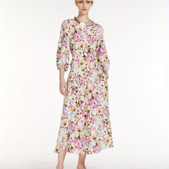 Floral Print Lantern Sleeve Maxi Dress