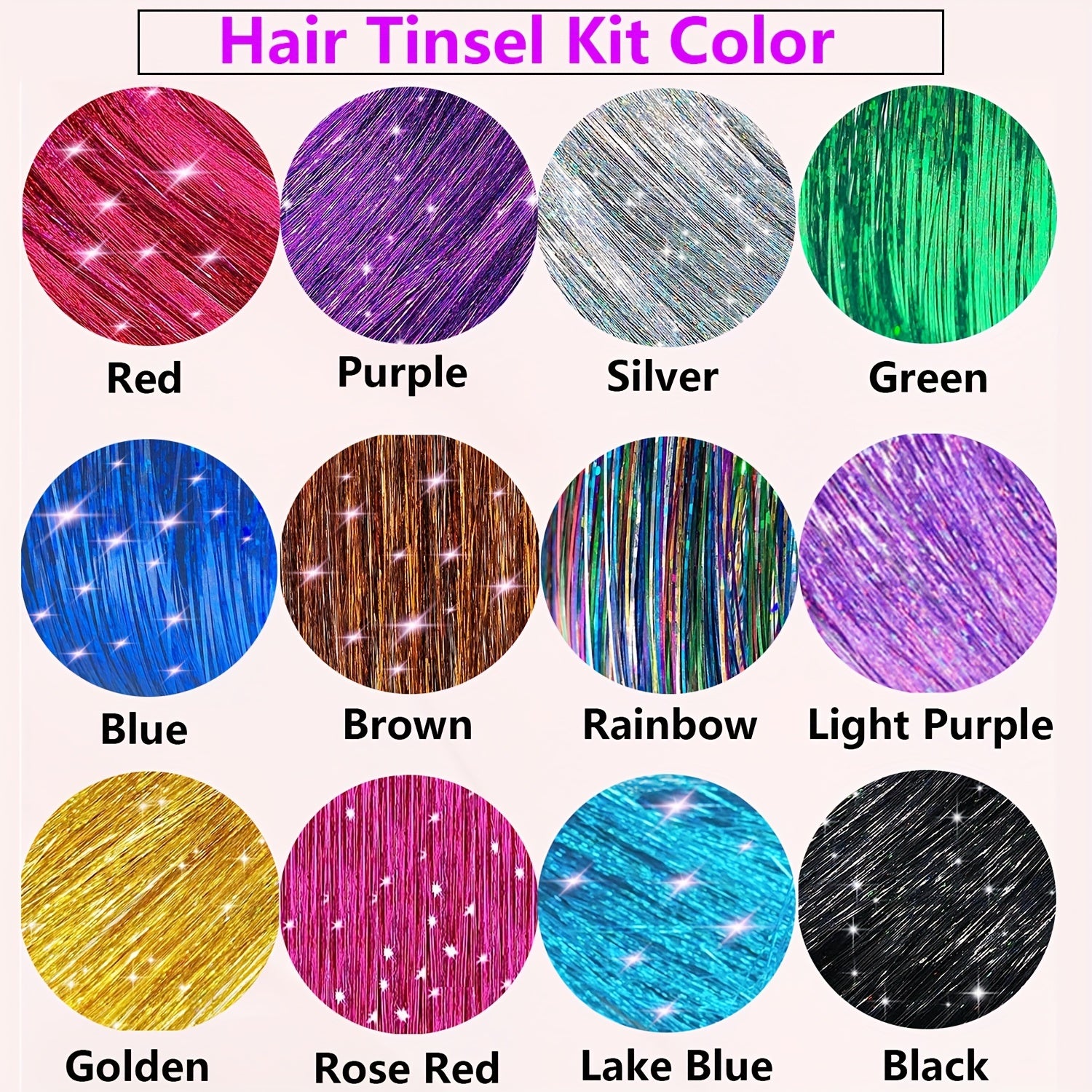 Hair Tinsel Kit 12 Colors 3400 Strands Fairy Tinsel Hair Extensions