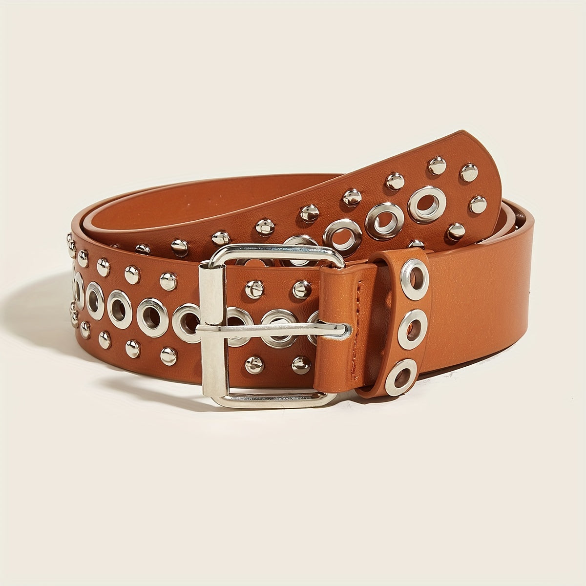Square Pin Buckle PU Belt Rivet Eyelet Wide Waistband Unisex