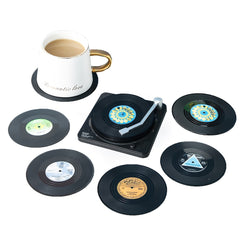 7pcs Vinyl Record Coaster Set with Holder