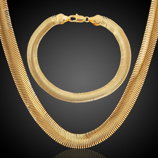 2pcs Men's Snake Chain Necklace & Bracelet Set Hip Hop Accessories