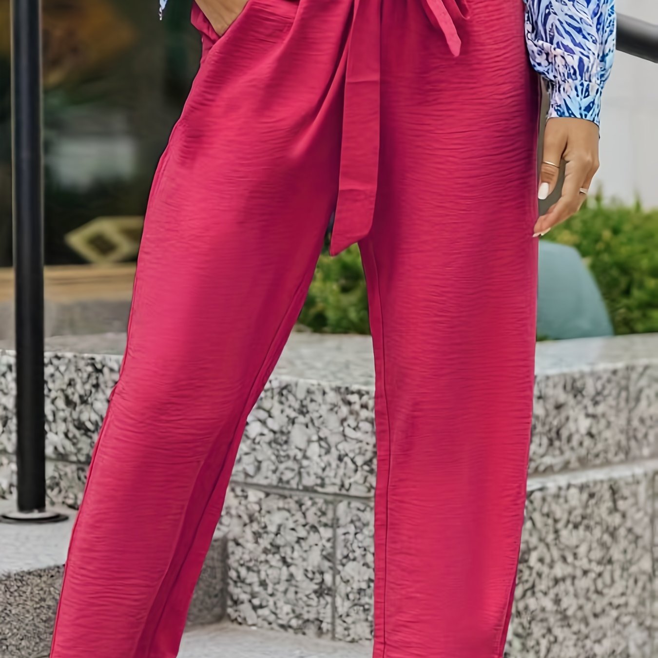  Solid Ruffle Trim Wide Leg Trousers