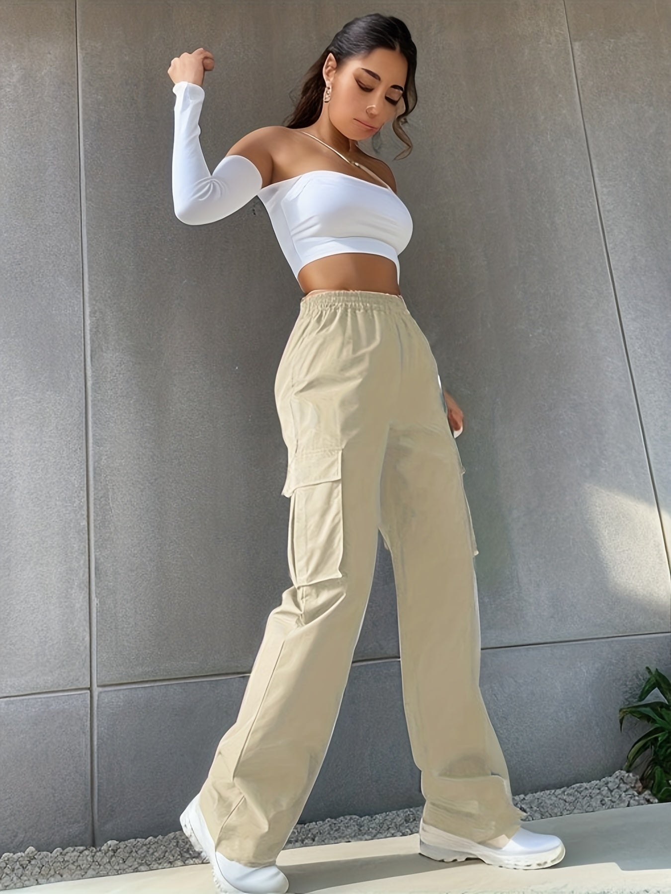 Cargo Pants High Waist Straight Leg Casual Wide Leg Pants